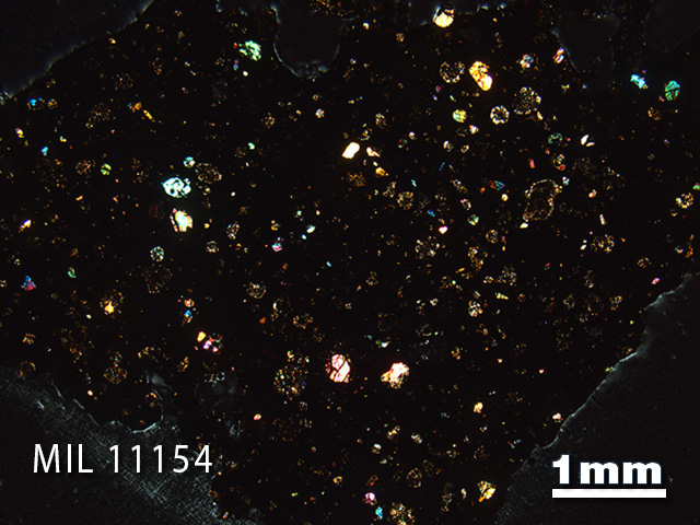 Thin Section Photo of Sample MIL 11154 in Cross-Polarized Light with 1.25x Magnification