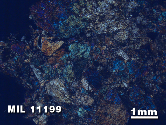 Thin Section Photo of Sample MIL 11199 in Cross-Polarized Light with 1.25X Magnification