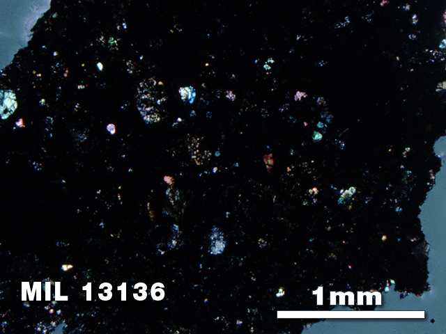 Thin Section Photo of Sample MIL 13136 in Cross-Polarized Light with 2.5X Magnification