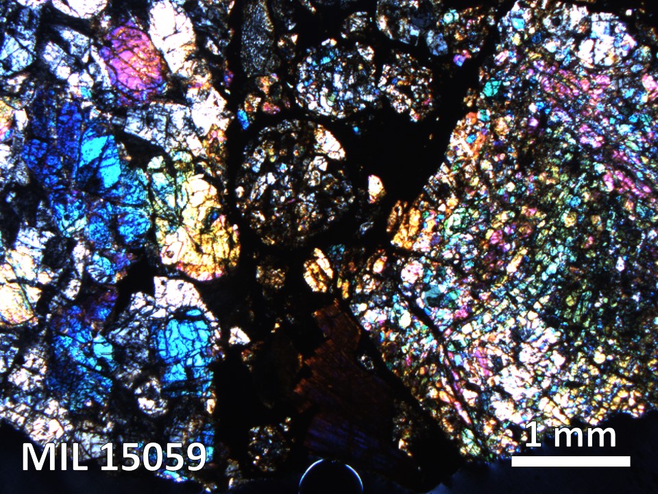 Thin Section Photo of Sample MIL 15059 in Cross-Polarized Light with 2.5X Magnification