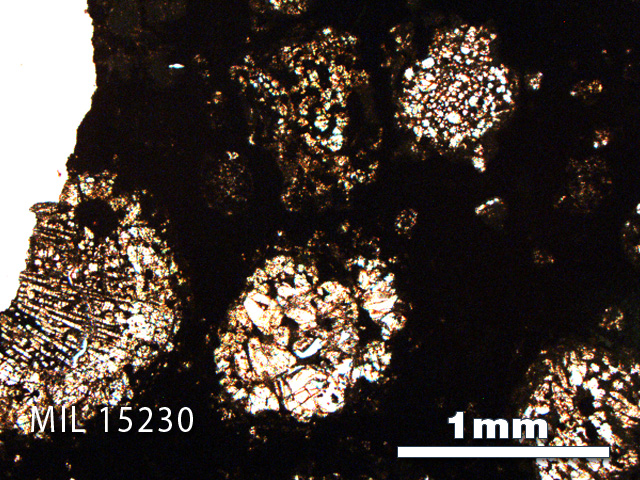 Thin Section Photo of Sample MIL 15230 in Plane-Polarized Light with 2.5X Magnification