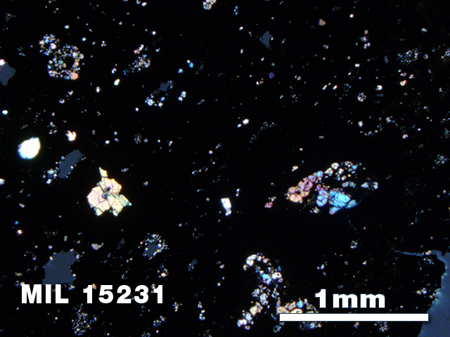 Thin Section Photo of Sample MIL 15231 in Cross-Polarized Light with 2.5X Magnification
