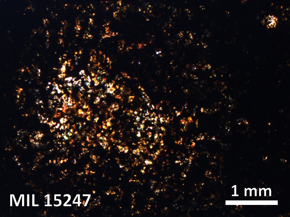 Thin Section Photo of Sample MIL 15247 in Cross-Polarized Light with 2.5X Magnification