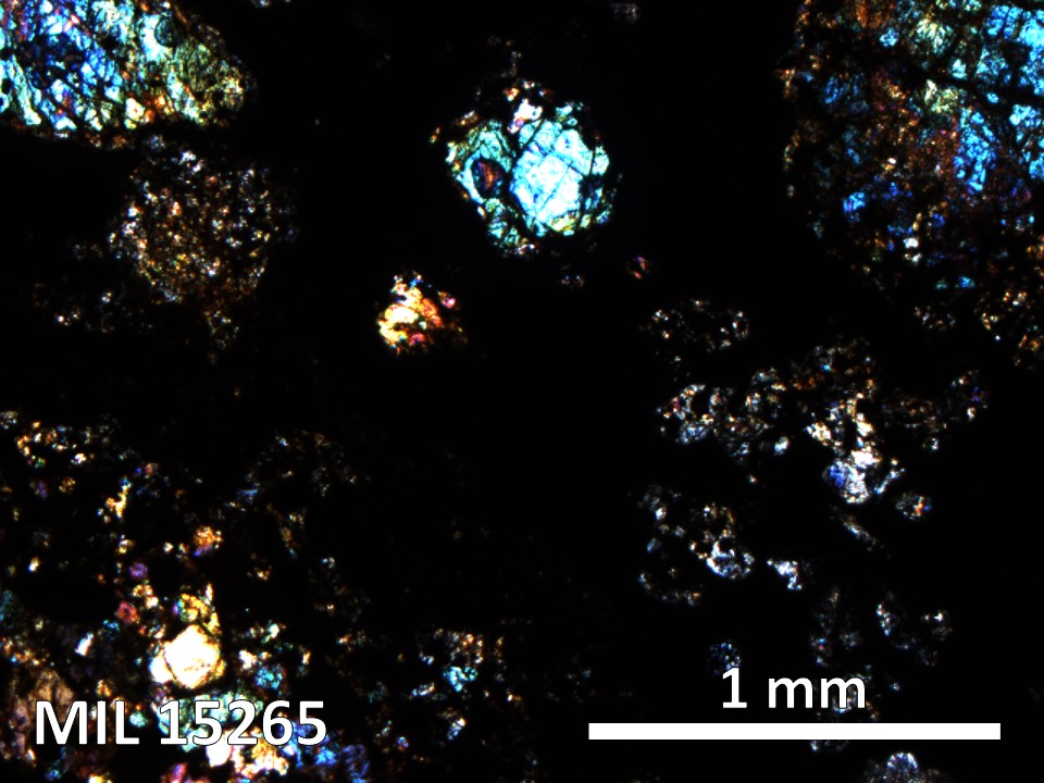 Thin Section Photo of Sample MIL 15265 in Cross-Polarized Light with 5X Magnification