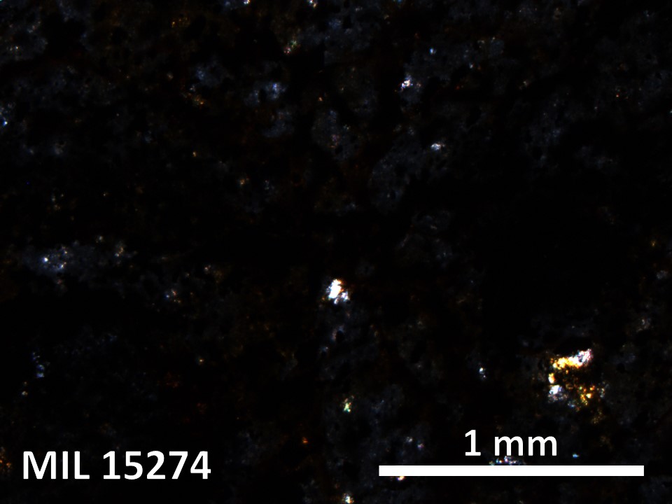 Thin Section Photo of Sample MIL 15274 in Cross-Polarized Light with 5X Magnification