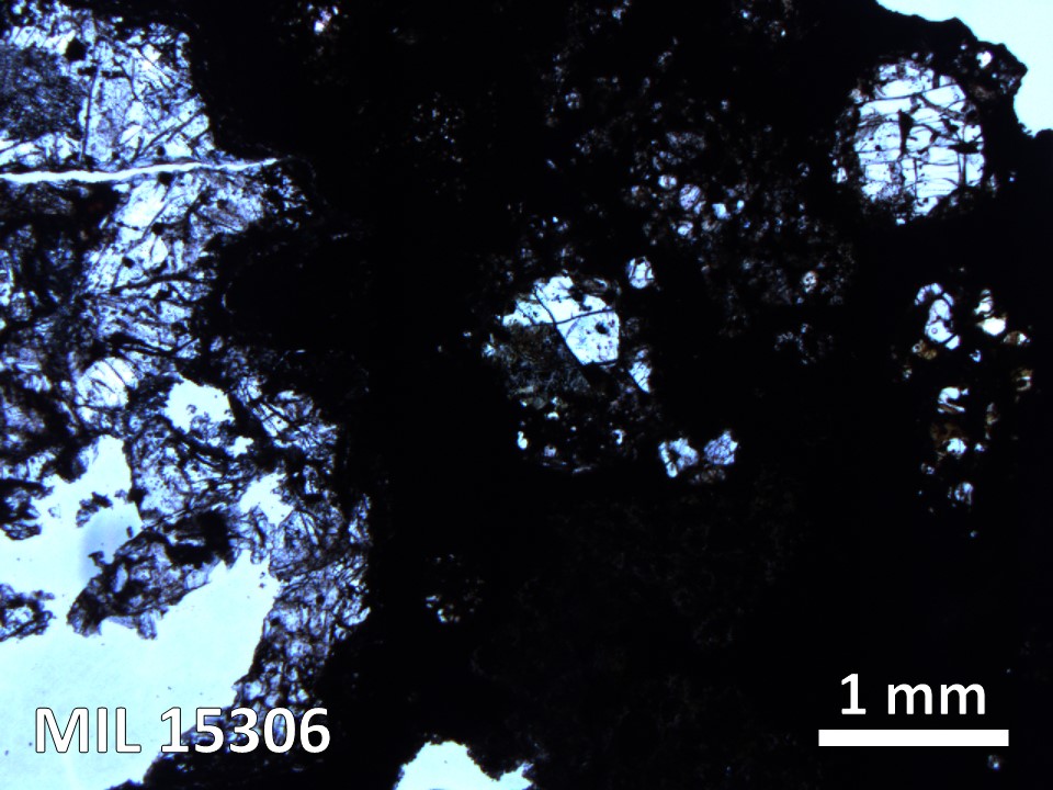 Thin Section Photo of Sample MIL 15306 in Plane-Polarized Light with 2.5X Magnification