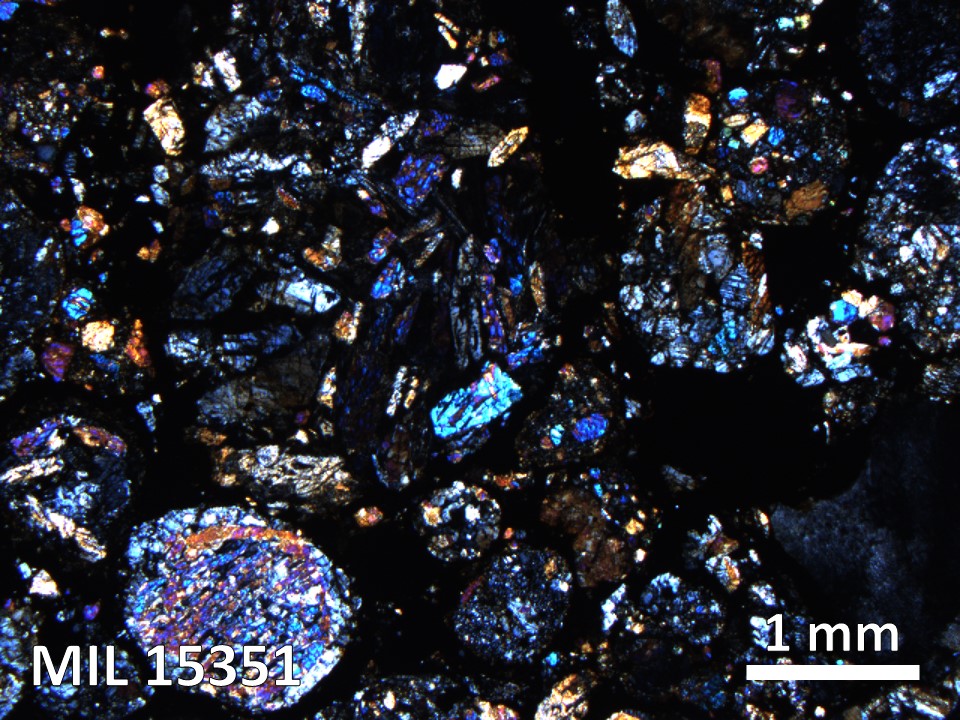 Thin Section Photo of Sample MIL 15351 in Cross-Polarized Light with 2.5X Magnification