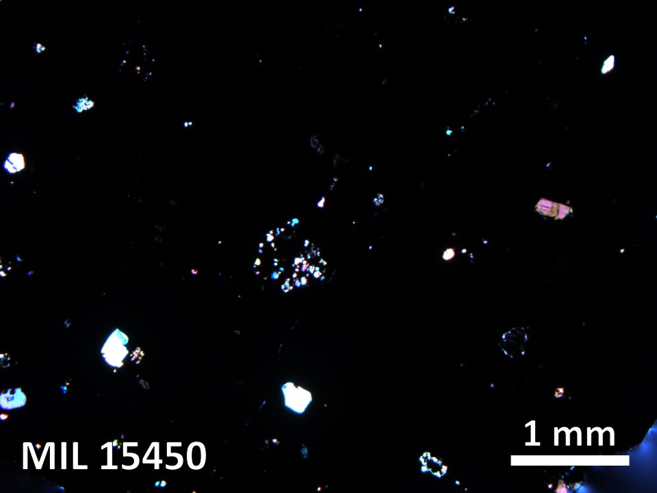Thin Section Photo of Sample MIL 15450 in Cross-Polarized Light with 2.5X Magnification
