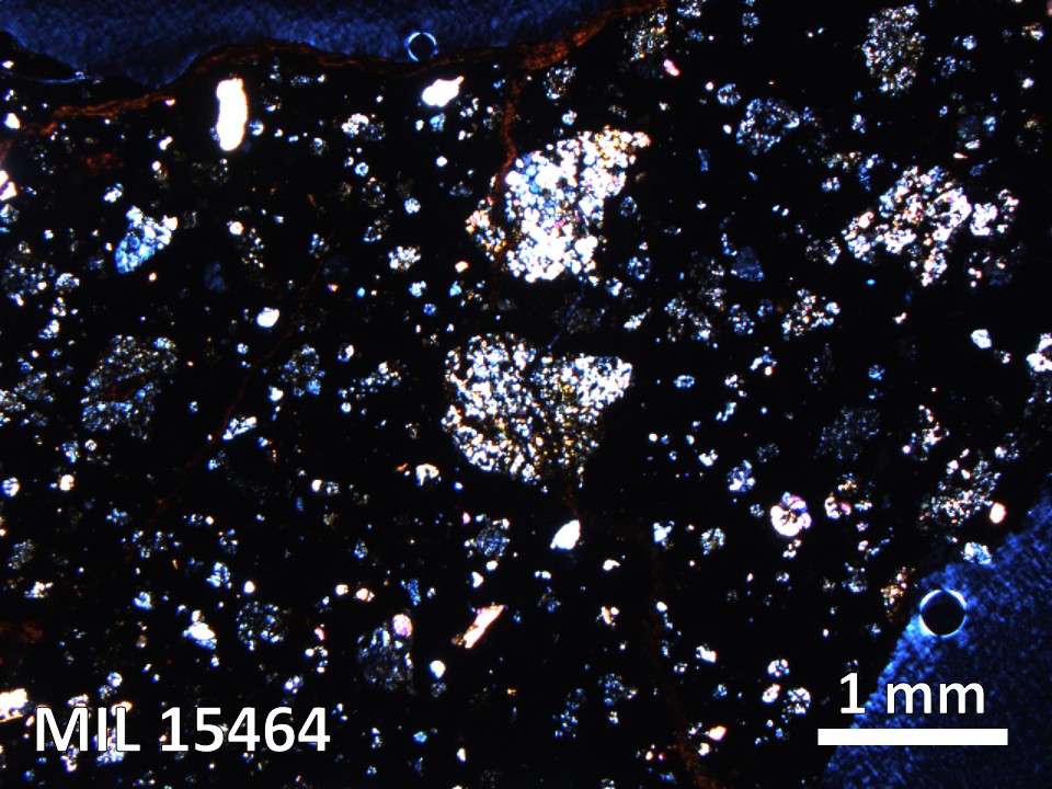 Thin Section Photo of Sample MIL 15464 in Cross-Polarized Light with 2.5X Magnification