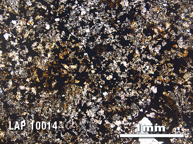 Thin Section Photo of Sample LAP 10014 in Plane-Polarized Light with 2.5X Magnification