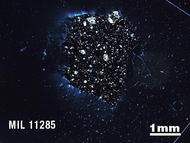 Thin Section Photo of Sample MIL 11285 in Cross-Polarized Light with 1.25X Magnification