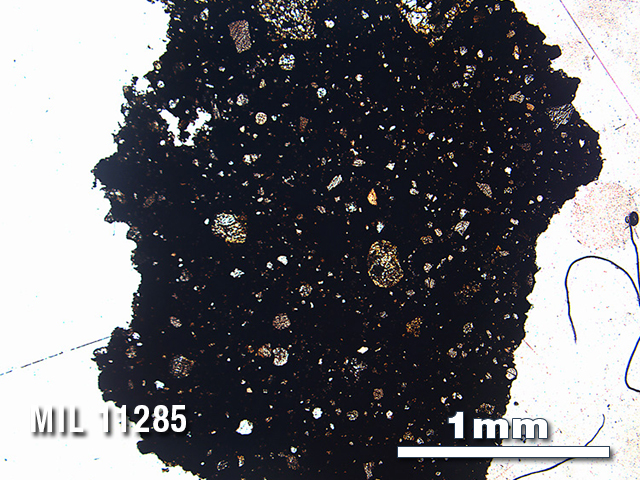 Thin Section Photo of Sample MIL 11285 in Plane-Polarized Light with 2.5X Magnification