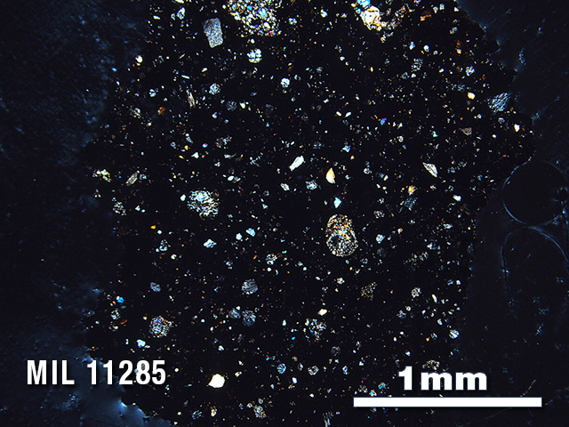 Thin Section Photo of Sample MIL 11285 in Cross-Polarized Light with 2.5X Magnification