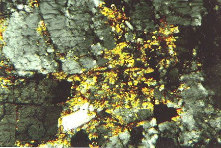 Thin Section Photograph of Sample ALH 84001 in Cross-Polarized Light Showing Fine-Grained Carbonate