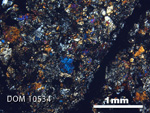 Thin Section Photo of Sample DOM 10534 in Cross-Polarized Light with 2.5X Magnification