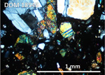 Thin Section Photo of Sample DOM 18545,2 at 5x magnification in Cross Polarized Light