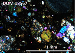 Thin Section Photo of Sample DOM 18567,2 at 5x magnification in Cross Polarized Light