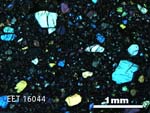 Thin Section Photo of Sample EET 16044 in Cross-Polarized Light with 2.5X Magnification