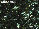 Thin Section Photo of Sample GRO 17039 in Cross-Polarized Light with 2.5X Magnification