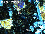 Thin Section Photo of Sample GRO 17099 in Cross-Polarized Light with 5X Magnification