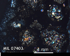 Thin Section Photo of Sample MIL 07403 in Cross-Polarized Light with 2.5x Magnification