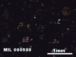 Thin Section Photo of Sample MIL 090588 in Cross-Polarized Light with 2.5X Magnification