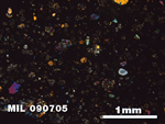 Thin Section Photo of Sample MIL 090705 in Cross-Polarized Light with 2.5X Magnification