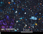 Thin Section Photo of Sample MIL 090995 in Cross-Polarized Light with 2.5x Magnification