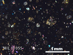 Thin Section Photo of Sample MIL 11055 in Cross-Polarized Light with 2.5x Magnification