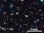 Thin Section Photo of Sample MIL 11252 in Cross-Polarized Light with 2.5x Magnification