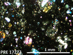 Thin Section Photo of Sample PRE 17272 in Cross-Polarized Light with 2.5X Magnification