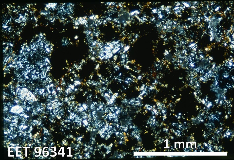 Thin Section Photo of Sample EET 96341 in Cross-Polarized Light with 2.5X Magnification