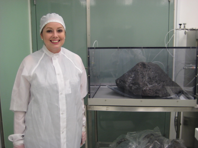 Rachel Funk, Meteorite Processor standing by Big Lew in MPL