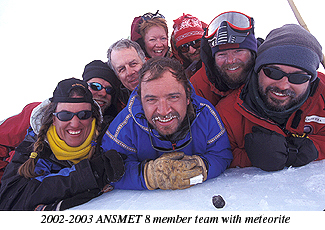 ANSMET 2002-2003 season - ANSMET team with meteorite