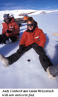 ANSMET 2002-2003 season - Linda Welzenbach and team member with meteorite