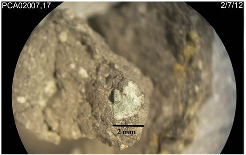 Unusual greenish-blue crystal found in meteorite PCA 02007
