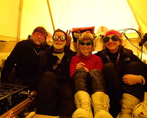 John, Joe, Tomoko, Katie (after 14 straight tent days)