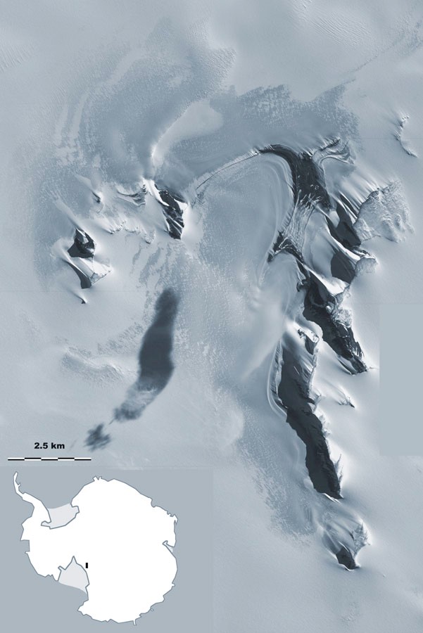Composite satellite image of the Davis-Ward icefields