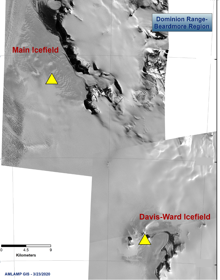 Satellite mosaic showing both the Dominion Range Main icefield and the Davis Ward icefields.