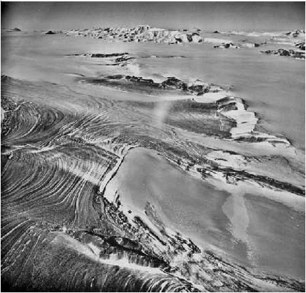 Figure 14. High altitude photograph of Lewis Cliff Ice Tongue and Meteorite Moraine in Antarctica