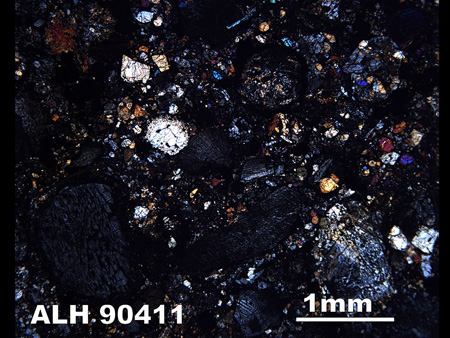Thin Section Photograph of Sample ALH 90411 in Cross-Polarized Light