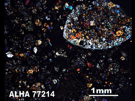 Thin Section Photograph of Sample ALHA 77214 in Cross-Polarized Light