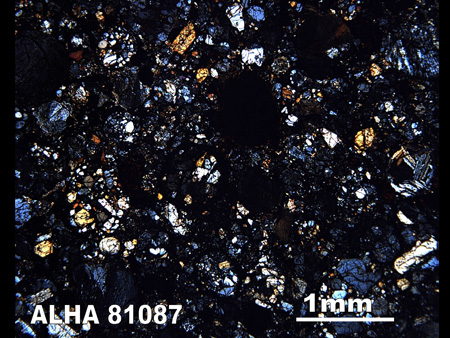 Thin Section Photograph of Sample ALHA 81087 in Cross-Polarized Light