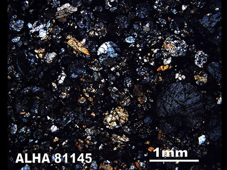 Thin Section Photograph of Sample ALHA 81145 in Cross-Polarized Light