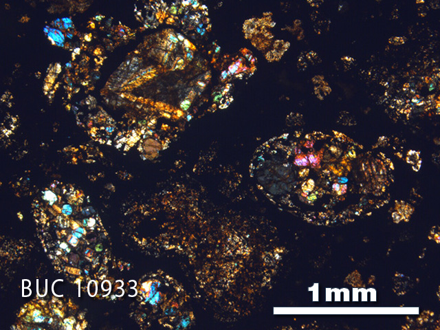 Thin Section Photo of Sample BUC 10933 in Cross-Polarized Light with 2.5X Magnification