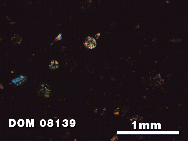 Thin Section Photo of Sample DOM 08139 at 2.5X Magnification in Cross-Polarized Light