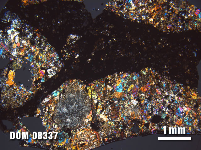 Thin Section Photo of Sample DOM 08337 at 1.25X Magnification in Cross-Polarized Light