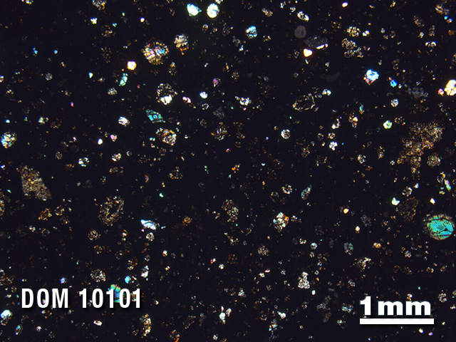 Thin Section Photo of Sample DOM 10101 in Cross-Polarized Light with 1.25X Magnification