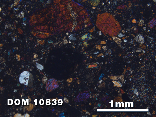 Thin Section Photo of Sample DOM 10839 at 2.5X Magnification in Cross-Polarized Light