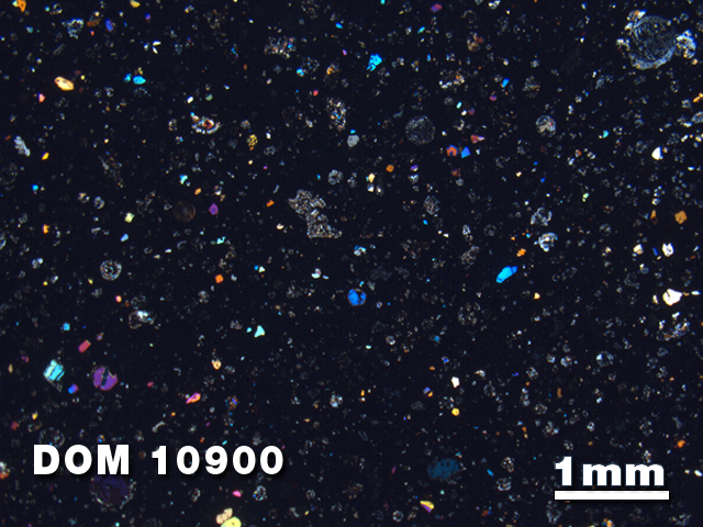 Thin Section Photo of Sample DOM 10900 at 1.25X Magnification in Cross-Polarized Light